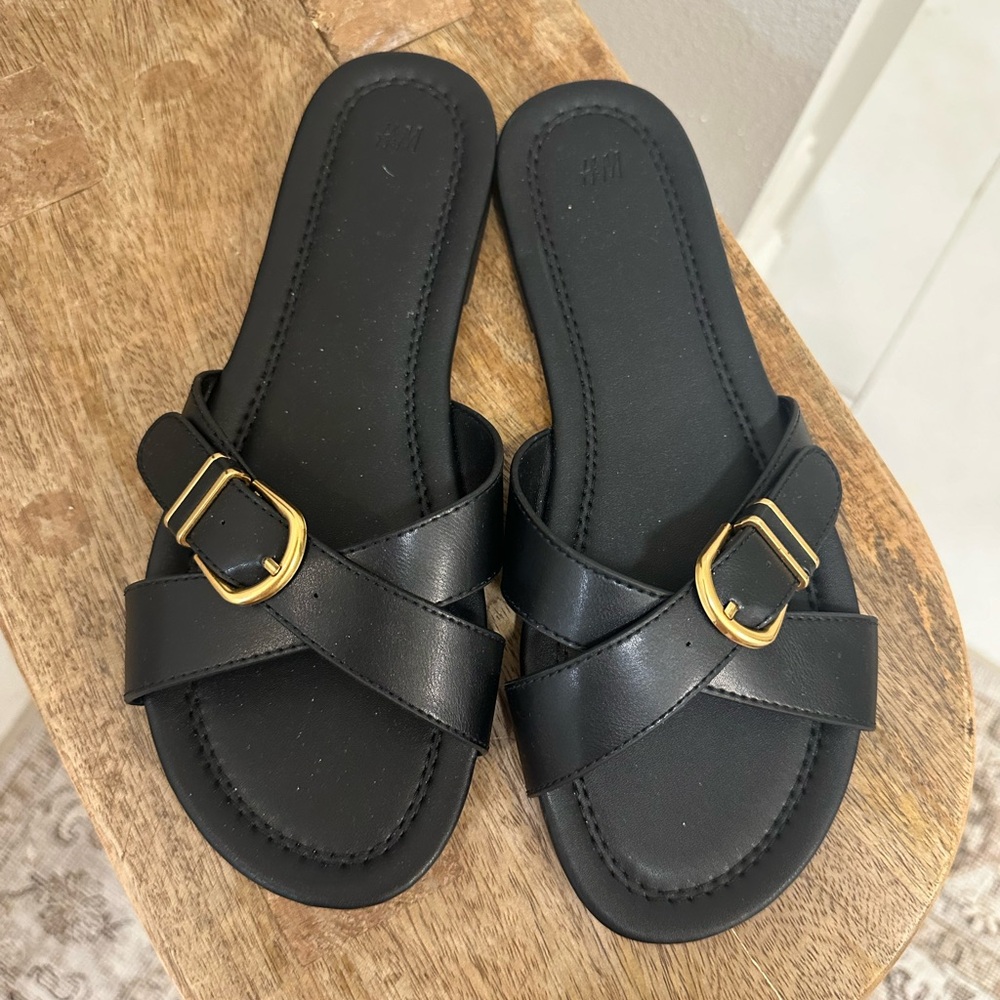Black Slip On Sandals